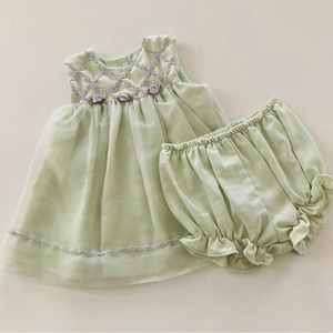 Vintage Bryan Baby Girl 18 Months Sage Green Tulle Dress Diaper Cover Set